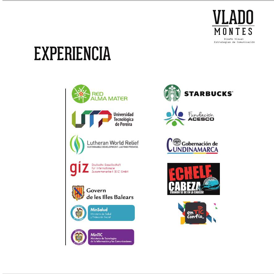 Logotipos de instituciones y marcas: Red Alma Mater, UTP, Lutheran World Relief, GIZ, Govern de les Illes Balears, MinSalud, MinTIC, Starbucks, Fundación ACESCO, Gobernación de Cundinamarca, Gobernación de Caldas, Échele Cabeza, EnTIC Confío, Universidad del Oriente de Caldas